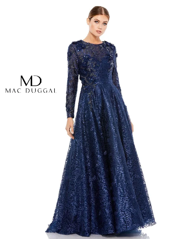 Sequined wedding dresses for a glamorous look​ Mac Duggal Embroidered Long Sleeve A Line Ball Gown Sale