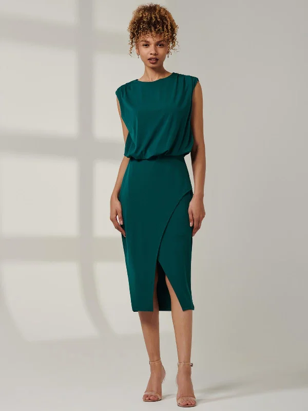 Midi dresses with ruffled hems for a romantic date night Kira Tiered Draped Bodycon Dress, Green Midi dresses with ruffled hems for a romantic date night Kira Tiered Draped Bodycon Dress, Green