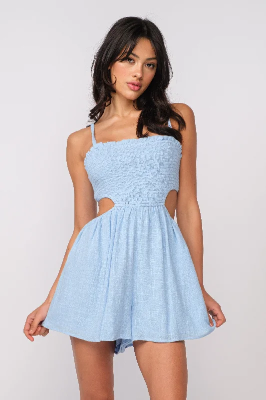 Argyle - Printed Casual Dresses in Pastel Hues​ Molly Blue Cutout Romper Dress