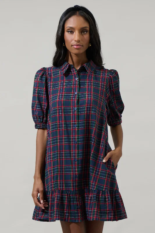 Sun - Protective Casual Dresses for Outdoor Activities​ Chapman Plaid Levy Button Down Shift Dress