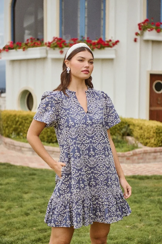 Brunch - Suitable Casual Dresses for a Relaxed Gathering​ Viridiana Floral Eyelet Mini Dress