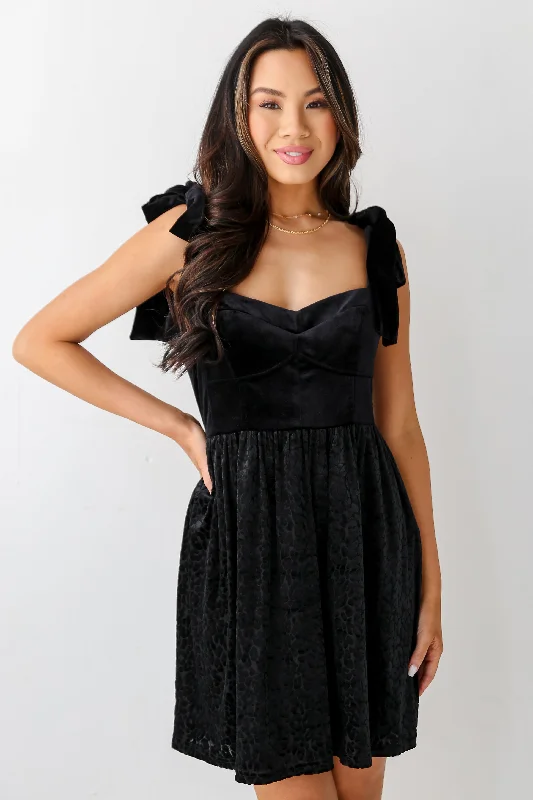Mini dresses with side slits for a sexy appeal FINAL SALE - Meant To Stun Black Velvet Leopard Mini Dress
