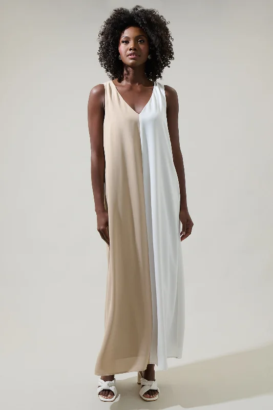 Non - Slip Casual Dresses with Adjustable Straps​ Safford Color Block Shift Maxi Dress