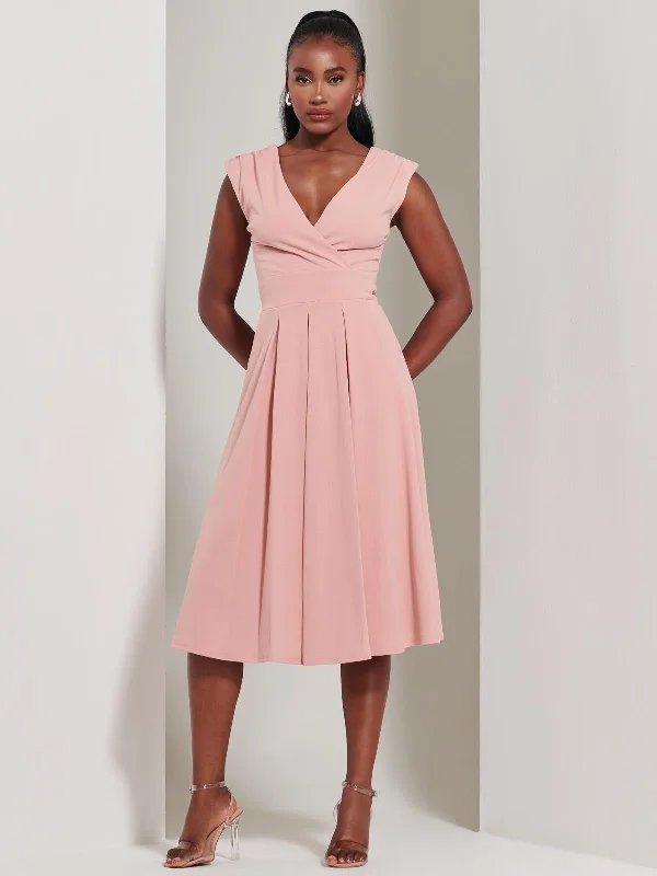 Midi dresses with button - front designs for a classic touch Yuina Scuba Pleated Flare Midi Dress, Pink Midi dresses with button - front designs for a classic touch Yuina Scuba Pleated Flare Midi Dress, Pink