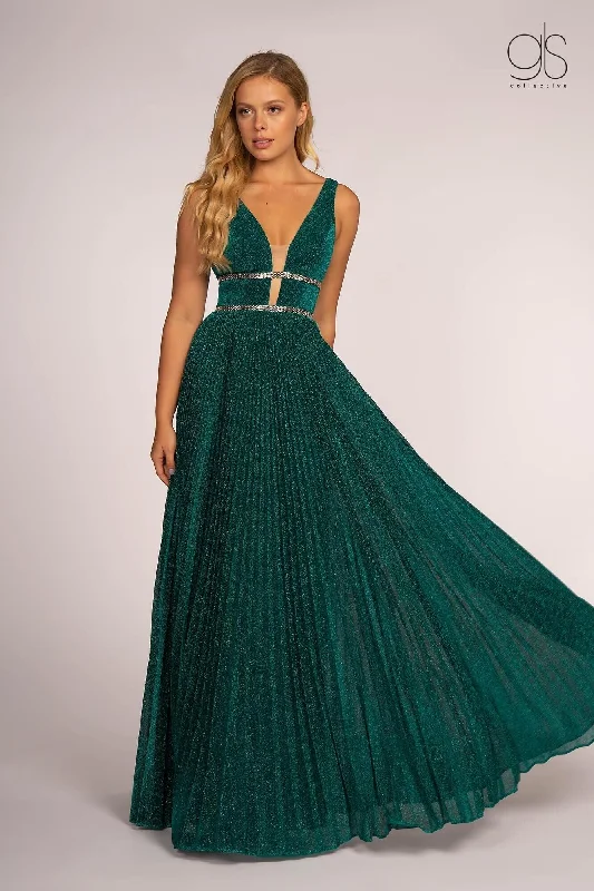 Sheath satin wedding dresses for a sleek appearance​ Prom Long Deep V Neck Evening Formal Dress