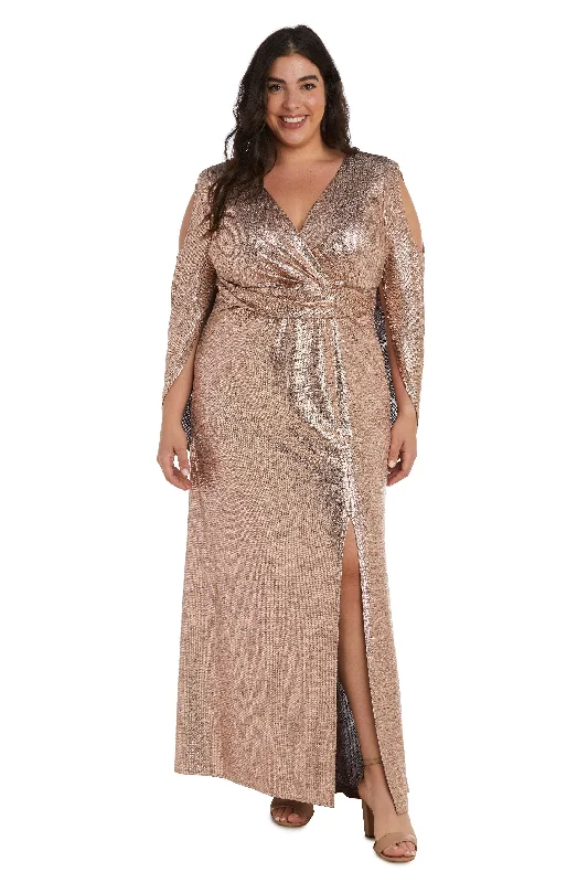 Square - neck wedding dresses with a demure look​ R&M Richards 9741W Long Plus Size Formal Dress