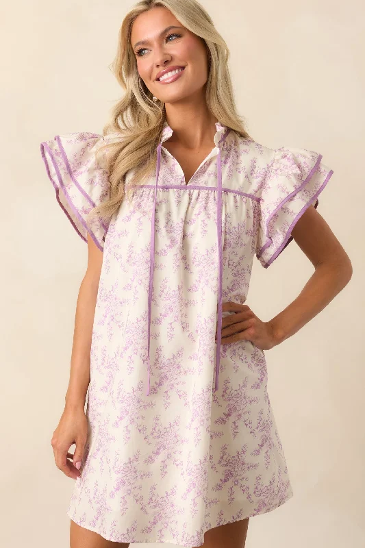 Upcycled Casual Dresses for an Eco - Conscious Choice​ Perfect Timing Cotton Lavender Toile Mini Dress