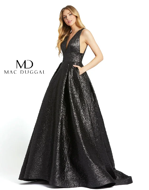 Maternity dress for a baby's dedication Mac Duggal 66217 Prom Long Metallic Ball Gown