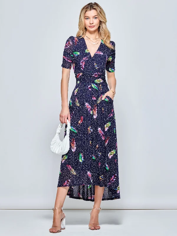 Midi dresses with abstract art prints for an artistic statement Ressie Dip Hem Maxi Dress, Navy Feather Midi dresses with abstract art prints for an artistic statement Ressie Dip Hem Maxi Dress, Navy Feather