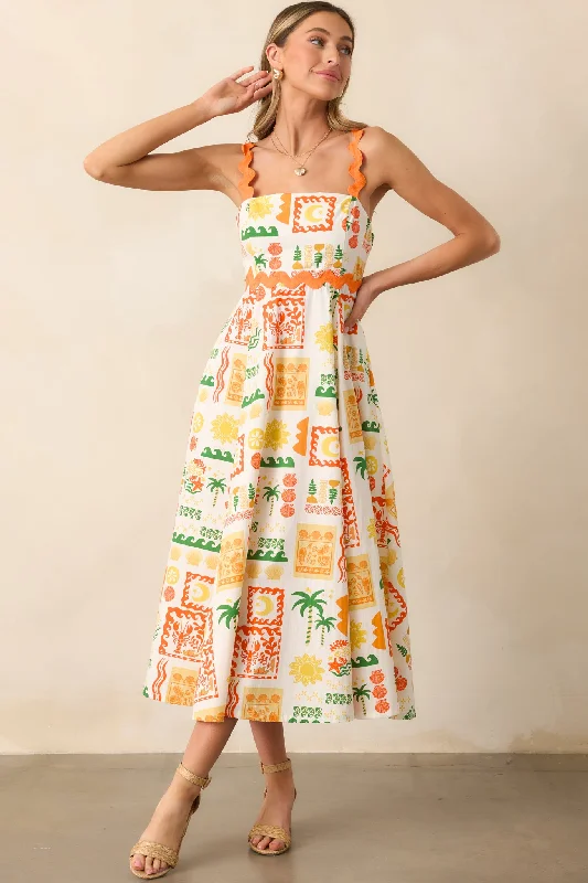 Maxi Casual Dresses for a Relaxed Look​ Some Fresh Air Orange Tropical Print Cotton Maxi Dress