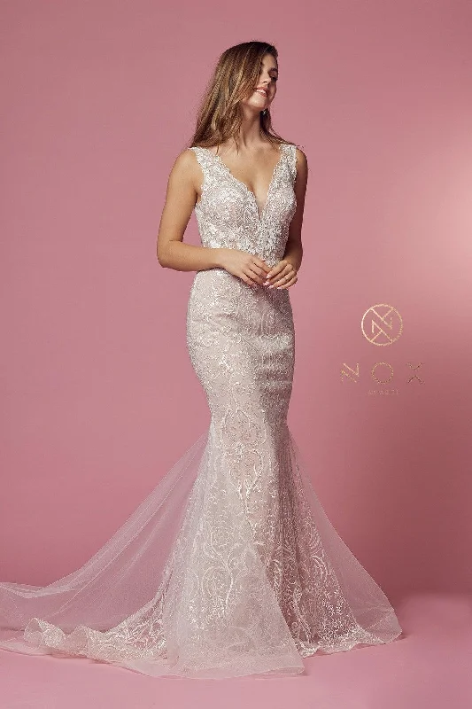 Off - the - shoulder wedding dresses with ruffled sleeves​ Sleeveless Formal Long Wedding Gown