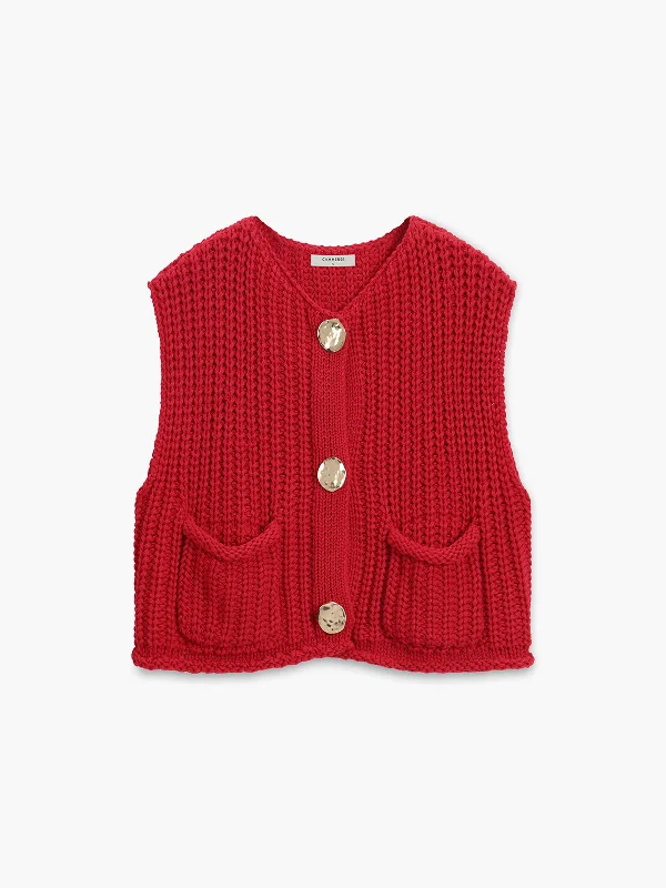 Rain - Resistant Casual Dresses for Wet Weather​ Crochet Button-Front Sweater Vest