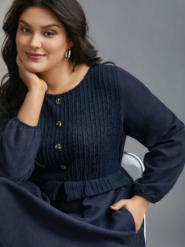 Everyday Dress with Sparkly Sequins for a Touch of Glamour​ Textured Button Detail Lantern Sleeve Dress
