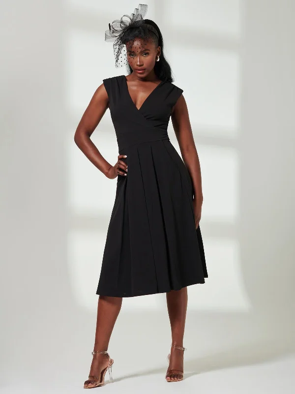 Midi dresses with tassel accents for a bohemian and free - spirited style Yuina Scuba Pleated Flare Midi Dress, Black Midi dresses with tassel accents for a bohemian and free - spirited style Yuina Scuba Pleated Flare Midi Dress, Black