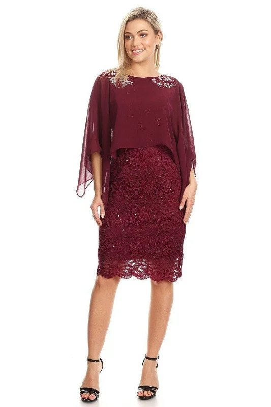 Off - the - shoulder wedding dresses with ruffled sleeves​ Short Mother of the Bride Cape Dress Sale