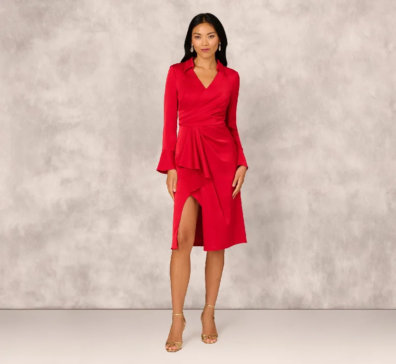 Midi dresses with denim fabric for a casual yet stylish day out Crepe Back Satin Midi Dress In Red Midi dresses with denim fabric for a casual yet stylish day out Crepe Back Satin Midi Dress In Red