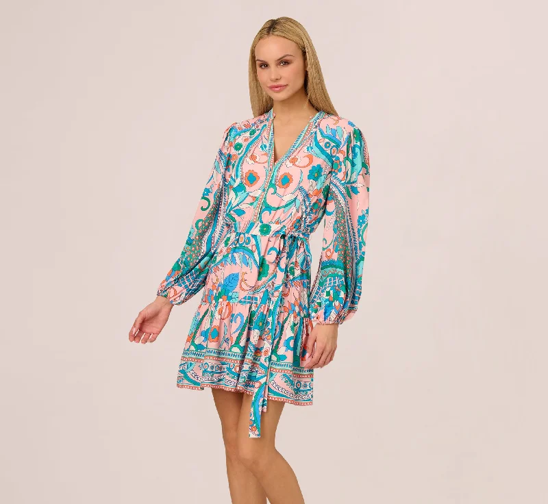 Everyday Dress with Paisley Print for a Vintage Look Long Sleeve Retro Printed A Line Dress In Peach Multi