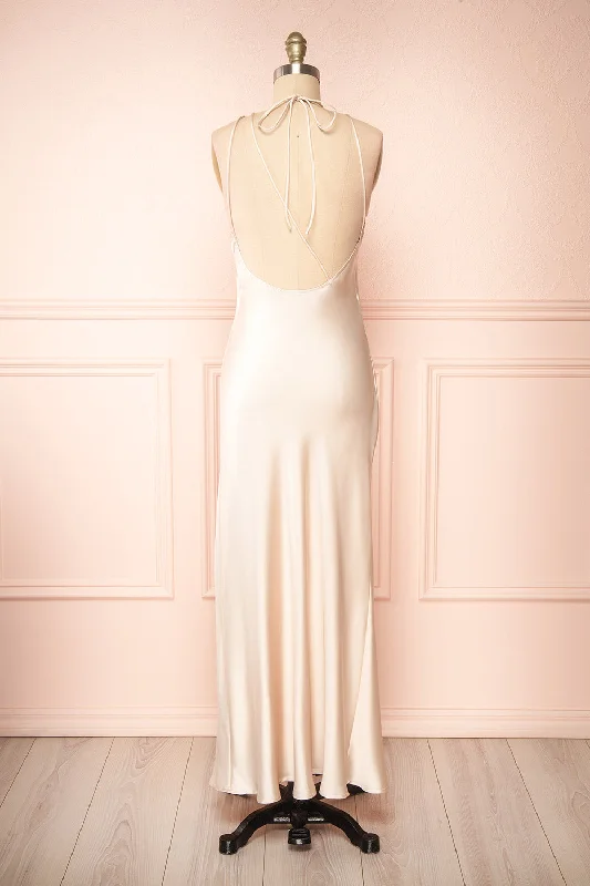 Mini dresses with one - shoulder designs Nairobi Champagne | Satin Maxi Dress w/ Open Back