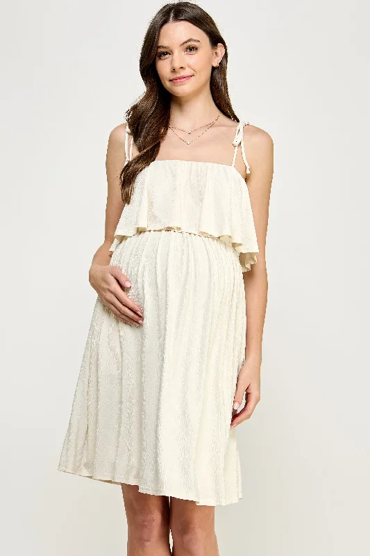 Maternity dress for a brunch with friends Double Layer Ruffle Adjustable Strap Maternity Mini Dress