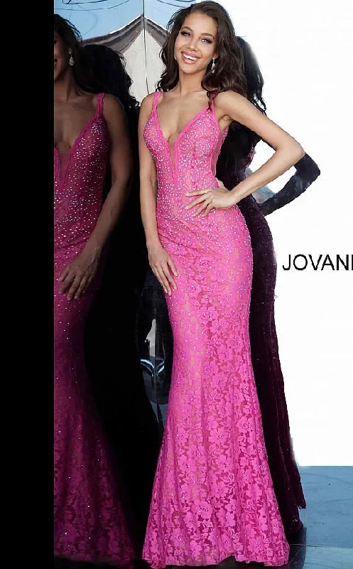 Ruffled wedding dresses with a cascading effect​ Jovani 48994 Prom Long Formal Fitted Lace dress