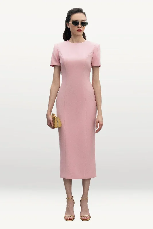 Midi dresses with one - shoulder designs for a modern and asymmetric style Ava Sheath Short Sleeved Punto Midi Dress