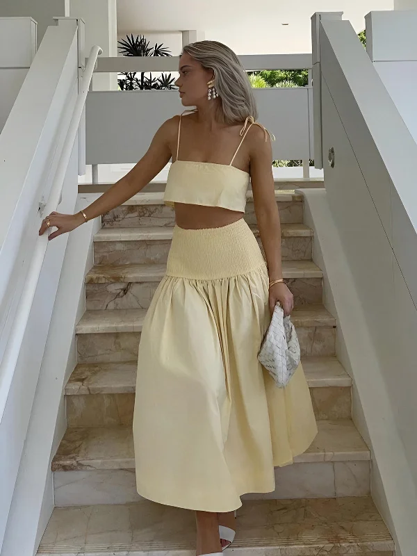 Home - Wear Casual Dresses for Comfort at Home​ Shirred Waist Split Thigh Skirt Set