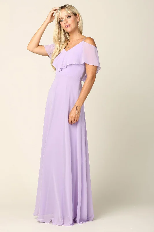 V - neck organza wedding dresses for a romantic touch​ Long Off Shoulder Formal Bridesmaids Chiffon Dress Sale