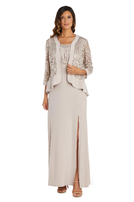 Wedding dresses with a bateau neckline for a classic shape​ R&M Richards 3785 Long Mother Of The Bride Dress