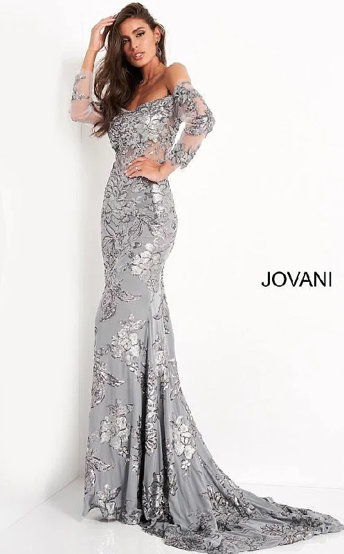Long - sleeved lace wedding dresses for a modest style​ Jovani 04333 Long Formal Mother of the Bride Dress
