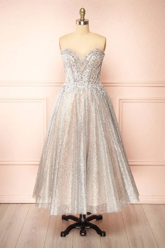 Mini dresses with high - low hems for a modern twist Novalie | Strapless Glitter Midi Dress