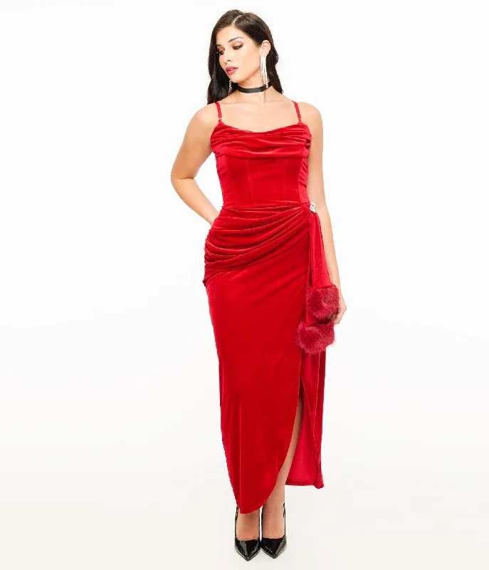 Everyday Dress with Strapless Design for a Glamorous Look​ Weasel Wear Red Velvet Phantom Swag Gown