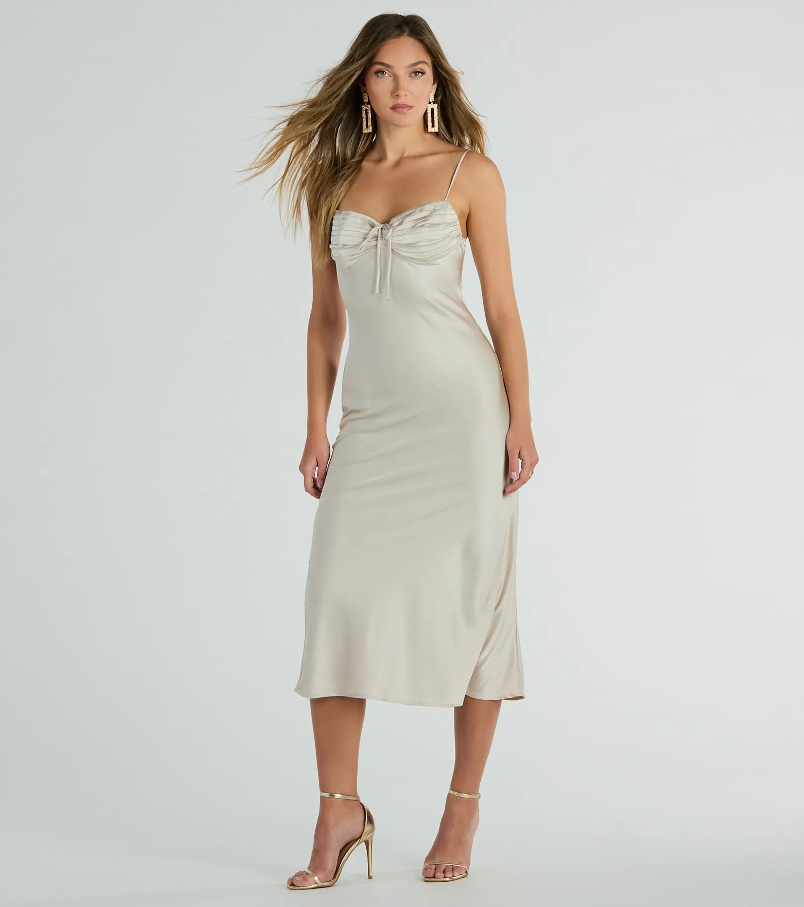Midi dresses with asymmetric hems for a fashion - forward and dynamic appearance Perfectly Poised Pleated Open Back Satin Midi Dress Midi dresses with asymmetric hems for a fashion - forward and dynamic appearance Perfectly Poised Pleated Open Back Satin Midi Dress