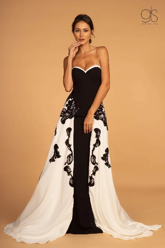 Princess - style wedding dresses with a full skirt​ Long Formal Black and White Prom Dress