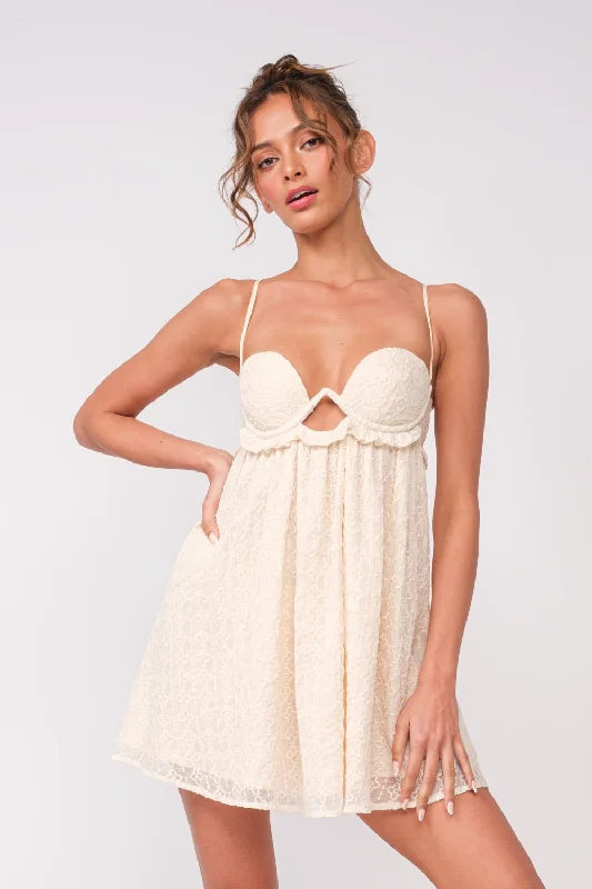 Faux Fur - Lined Casual Dresses for Winter Warmth​ Drew Off White Eyelet Babydoll Cami Mini Dress