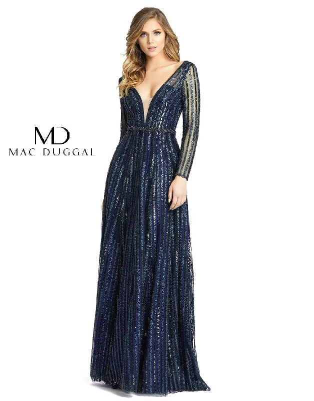 Sequined wedding dresses for a glamorous look​ Mac Duggal 11184 Long Sleeve Striped Sequins Dress