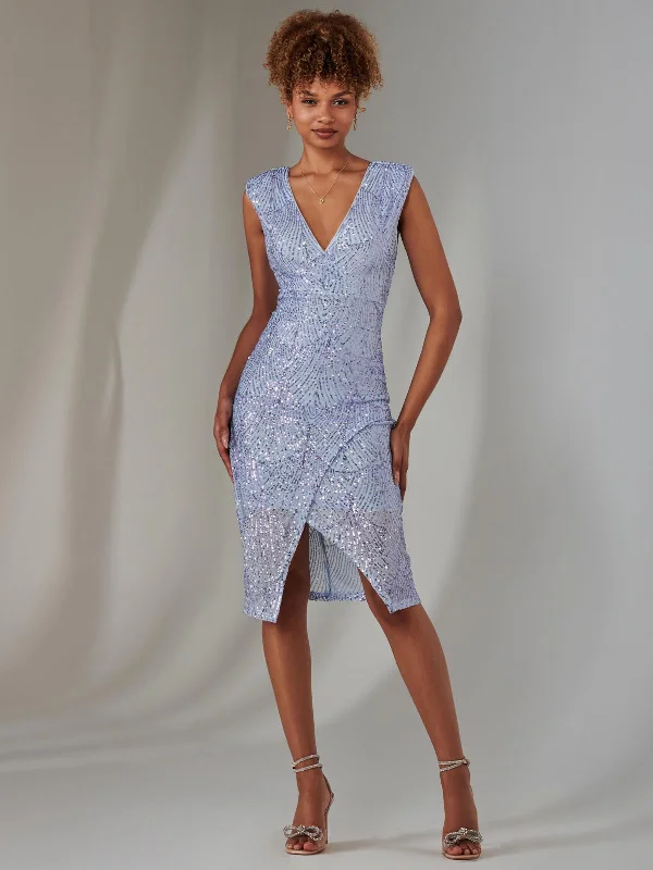 Midi dresses with side slits for a sexy and elegant appearance Demi Sequin Wrap Slit Bodycon Dress, Lilac Midi dresses with side slits for a sexy and elegant appearance Demi Sequin Wrap Slit Bodycon Dress, Lilac