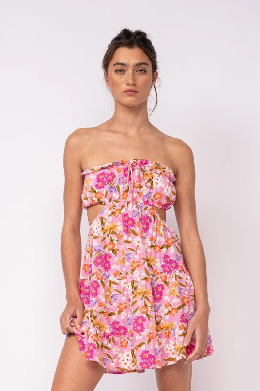 Beach Casual Dresses with a Breezy Design​ Rachel Pink Daisy Print Strapless Mini Dress