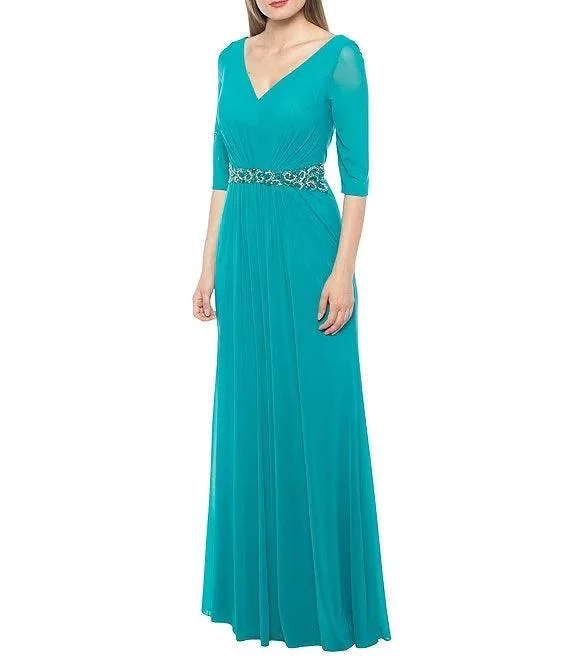 Maternity dress for a baby's first visit to the wildlife sanctuary Marina Long Formal 3/4 Sleeve Pleated Chiffon Gown