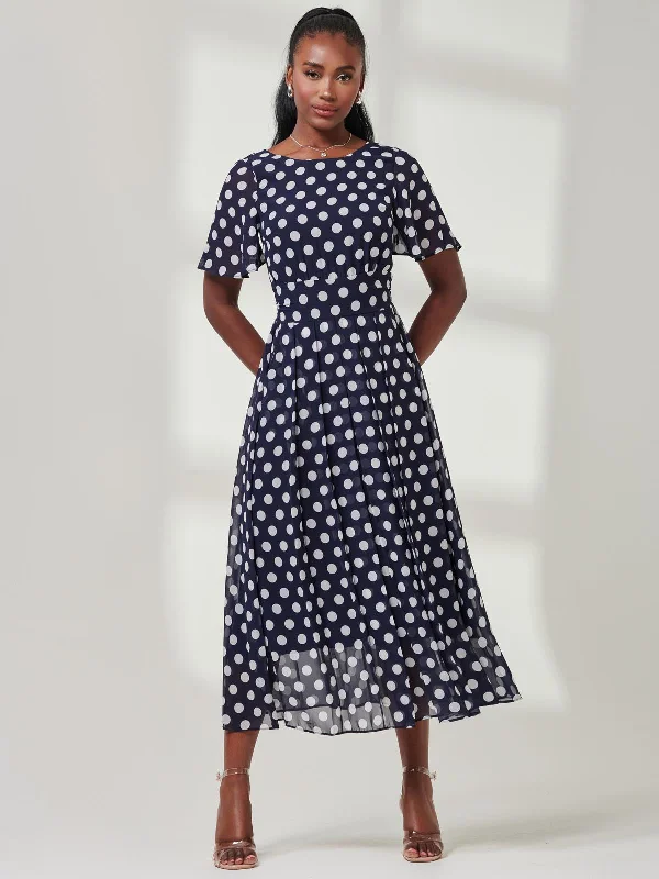 Midi dresses with polka dot prints for a playful summer outfit Spotted Chiffon Fit & Flare Midi Dress, Navy Spot Midi dresses with polka dot prints for a playful summer outfit Spotted Chiffon Fit & Flare Midi Dress, Navy Spot