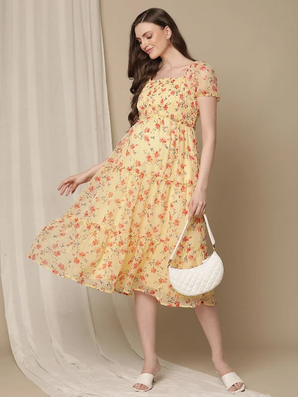 Maternity dress for a shopping spree Yellow Chiffon Maternity Dress
