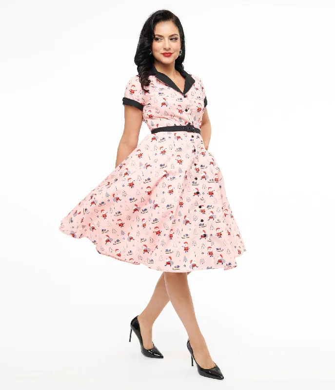  Unique Vintage 1950s Pink Santa Print Alexis Swing Dress