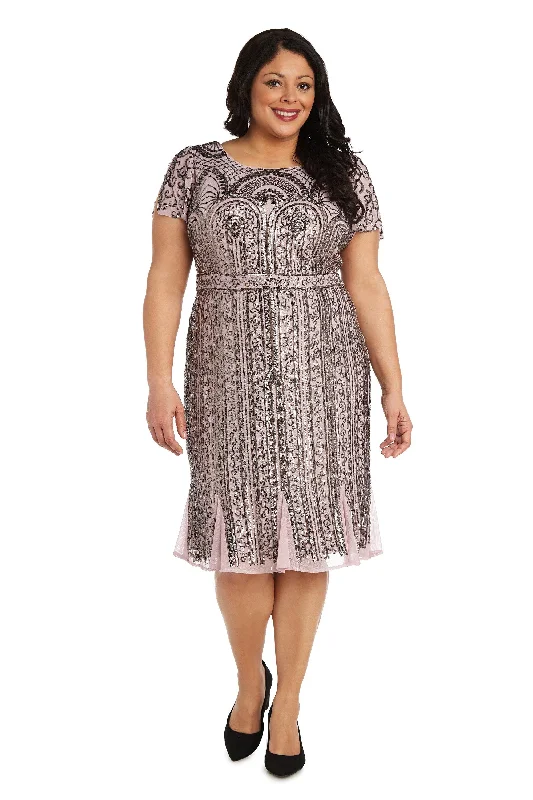 Sequined wedding dresses for a glamorous look​ R&M Richards 7342W Short Plus Size Cocktail Dress