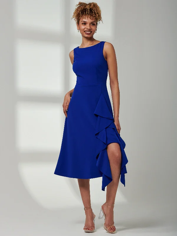 Midi dresses with ruffled hems for a romantic date night Haylen Frill Detail Midi Dress, Royal Blue