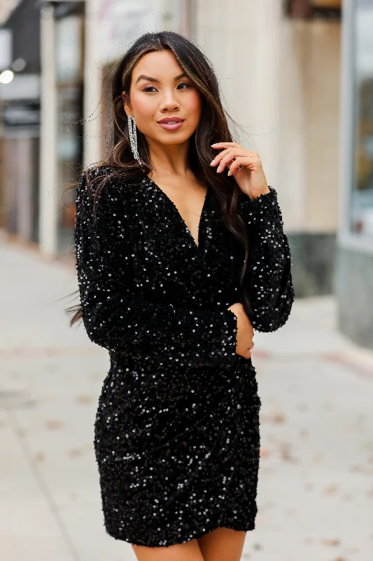 Polyester mini dresses for easy care FINAL SALE - Light Up The Night Velvet Sequin Mini Dress