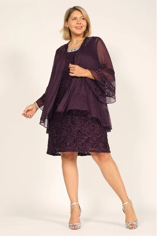 A - line chiffon wedding dresses for a classic look​ R&M Richards 2421W Short Plus Size Mother Of The Bride Dress