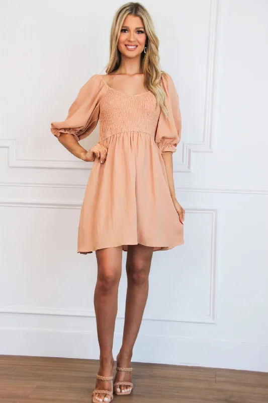 Striped Casual Dresses in Cotton Blend​ From the Start Smocked Dress: Apricot
