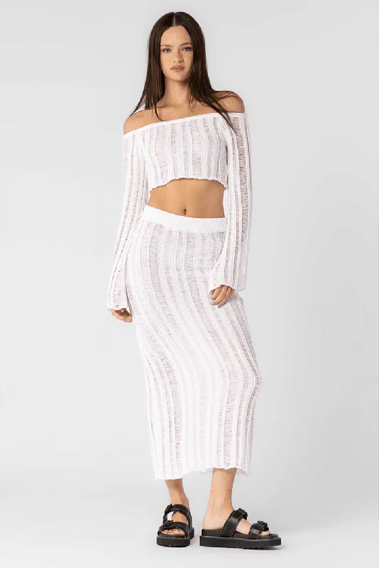 Garden Party Casual Dresses with Floral Motifs​ Naxos White Sheer Two Piece Midi Dress