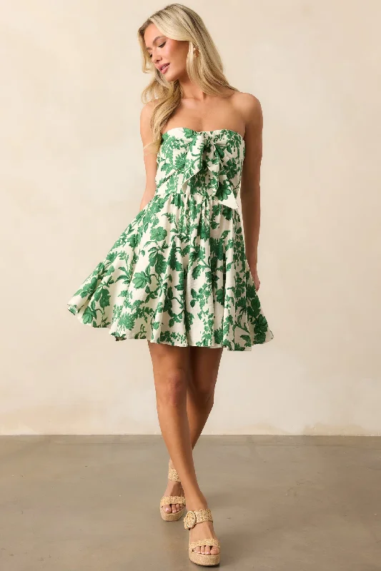 Cable - Knit Casual Dresses for a Traditional Style​ Mediterranean Coast Green Floral Strapless Mini Dress