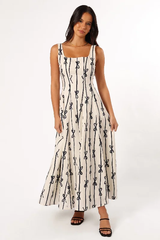 Midi dresses with metallic threads for a glamorous evening event Elise Midi Bow Dress - Cream Midi dresses with metallic threads for a glamorous evening event Elise Midi Bow Dress - Cream