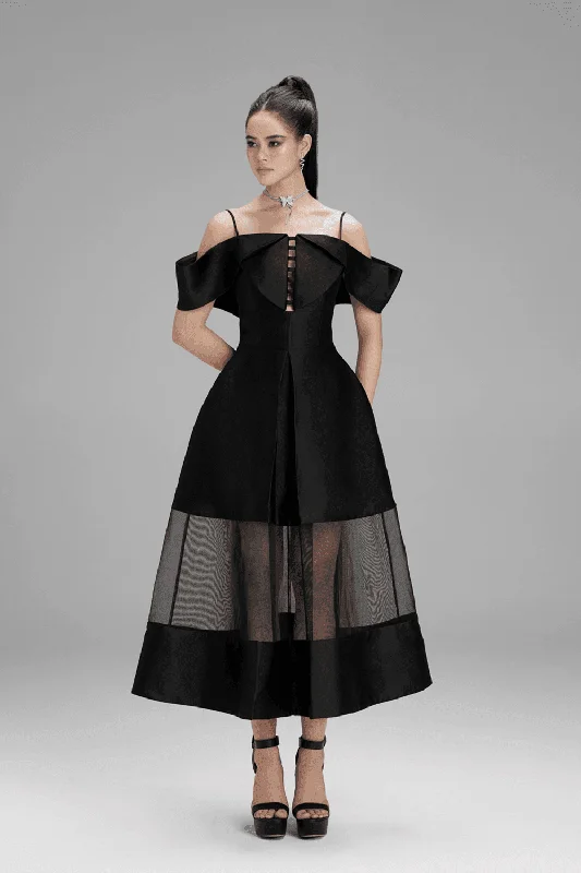 Midi dresses with ruched sleeves for a more fitted and stylish arm look Lily A-line Cold Shoulder Sleeved Taffeta Midi Dress Midi dresses with ruched sleeves for a more fitted and stylish arm look Lily A-line Cold Shoulder Sleeved Taffeta Midi Dress